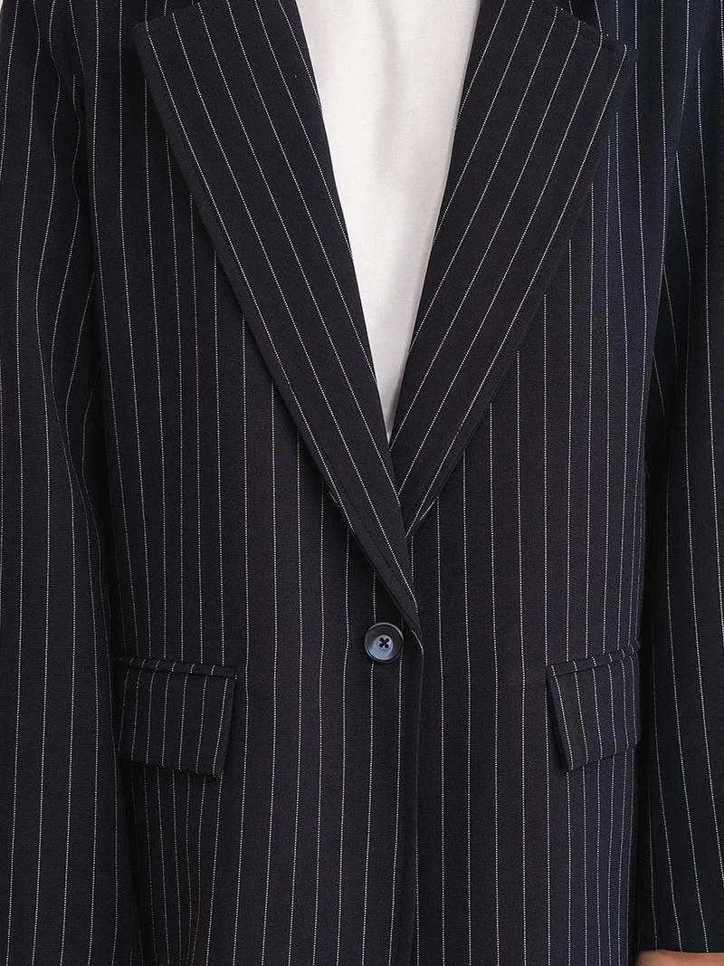 MixRay Navy Blue MIXRAY Striped Oversize Blazer for Women | Best Price UAE